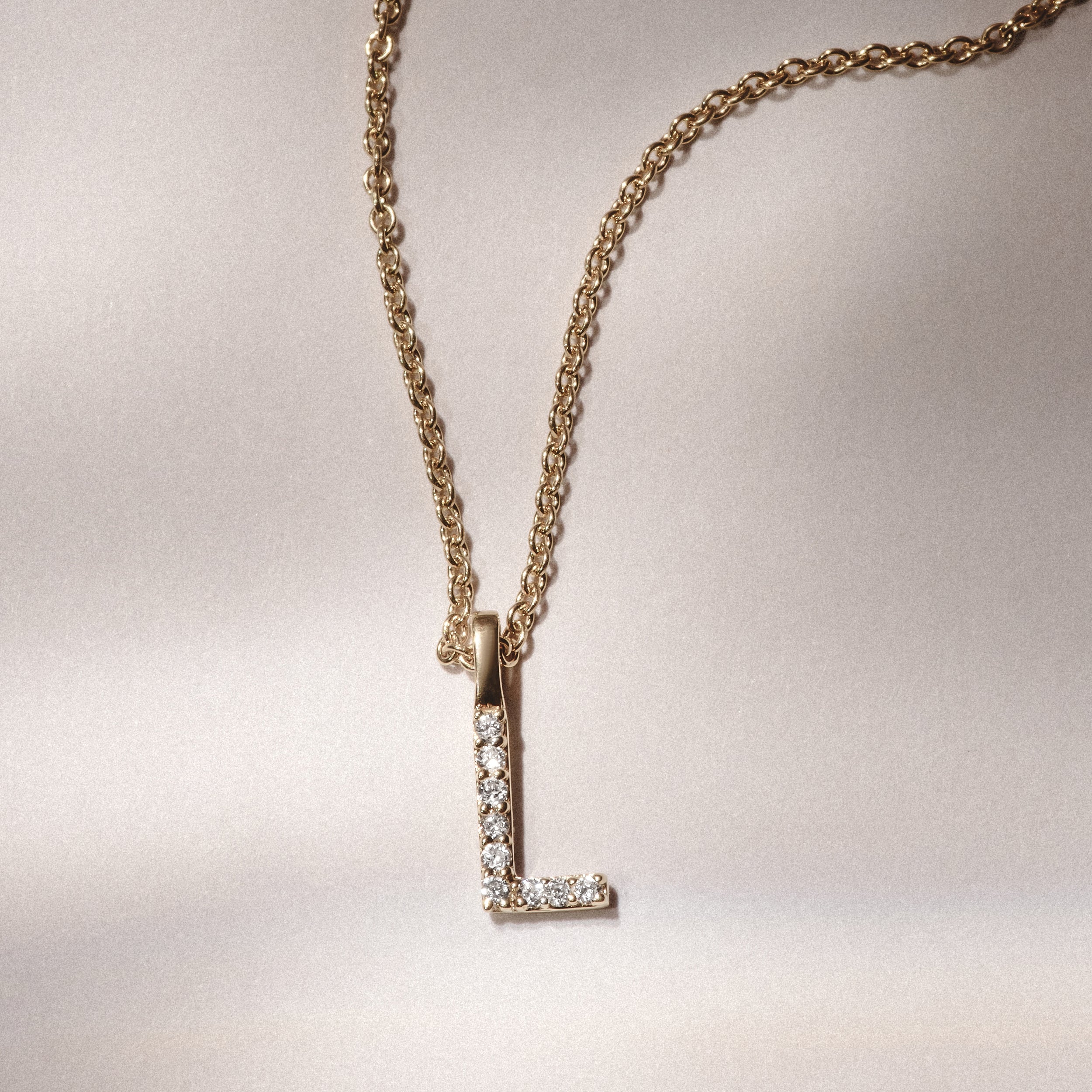 Love Letter Initial L Lab Diamond Necklace set in 9K Yellow Gold